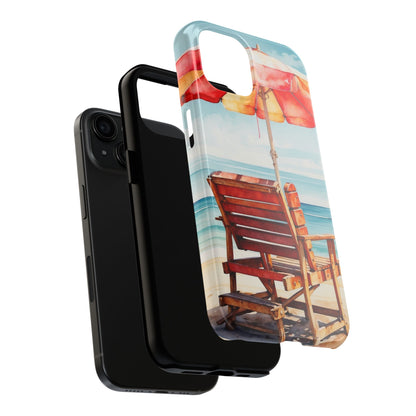 Beachfront Sunset Lounge iPhone Case – Vibrant Watercolor Design