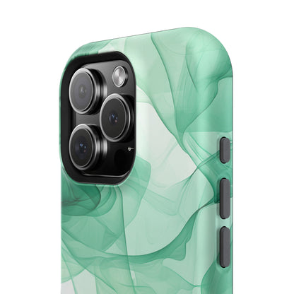 Translucent Flowing Green Fabric MagSafe iPhone Case – Elegant Fluid Design