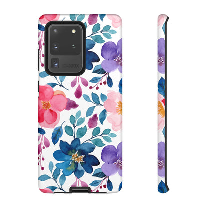 Mystic Bloom – Samsung Galaxy Case with Blue & Pink Watercolor Florals