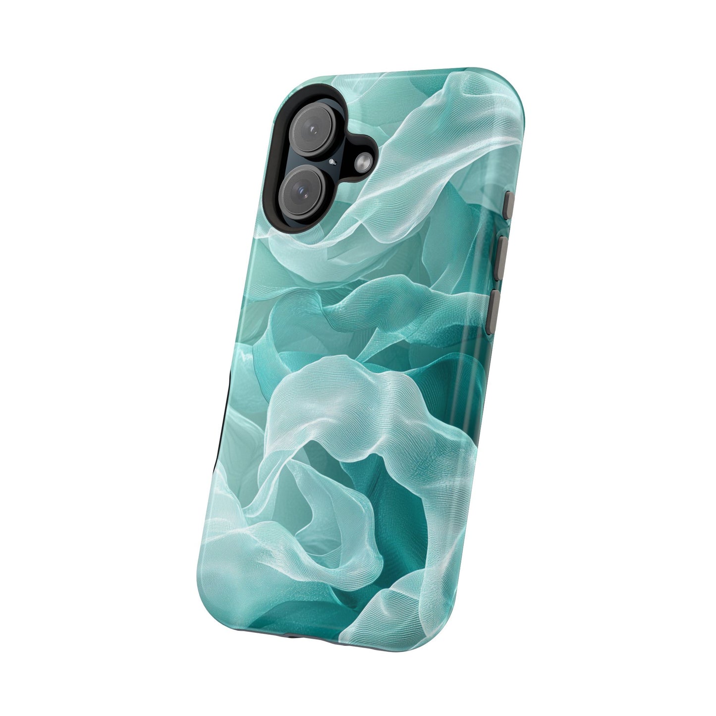 Elegant Flowing Teal Fabric MagSafe iPhone Case – Soft Waves Design