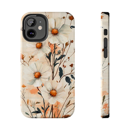 Pastel Orange Floral iPhone Case - Elegant Plaid Protective Cover