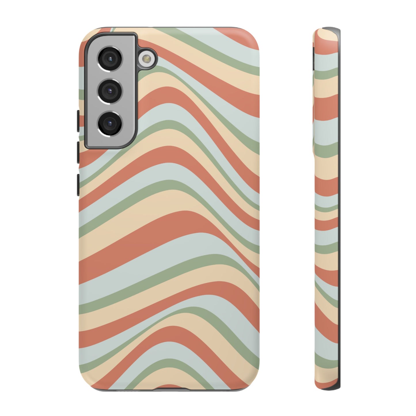 Vintage Earthy Waves Samsung Galaxy Case – Retro 70s-Inspired in Warm Green, Cream, and Rust