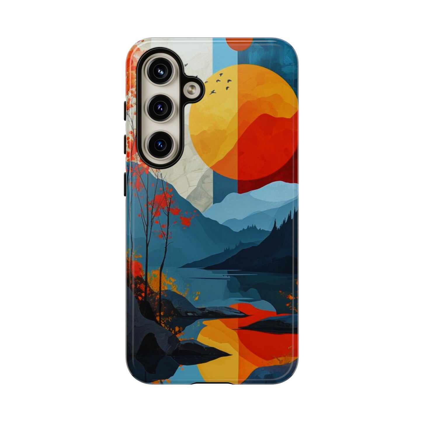 Abstract Autumn Landscape Samsung Galaxy Case – Bold Colorful Sunset Design, Dual-Layer Protection