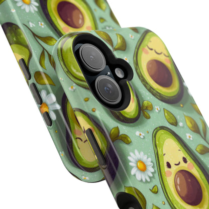 Cute Avocado MagSafe iPhone Case – Adorable Kawaii Avocados with Daisies, Shock-Resistant