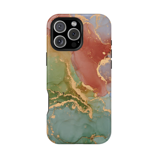 Emerald Orange Marble MagSafe Case - Green Marble with Luxe Gold Swirls for iPhone