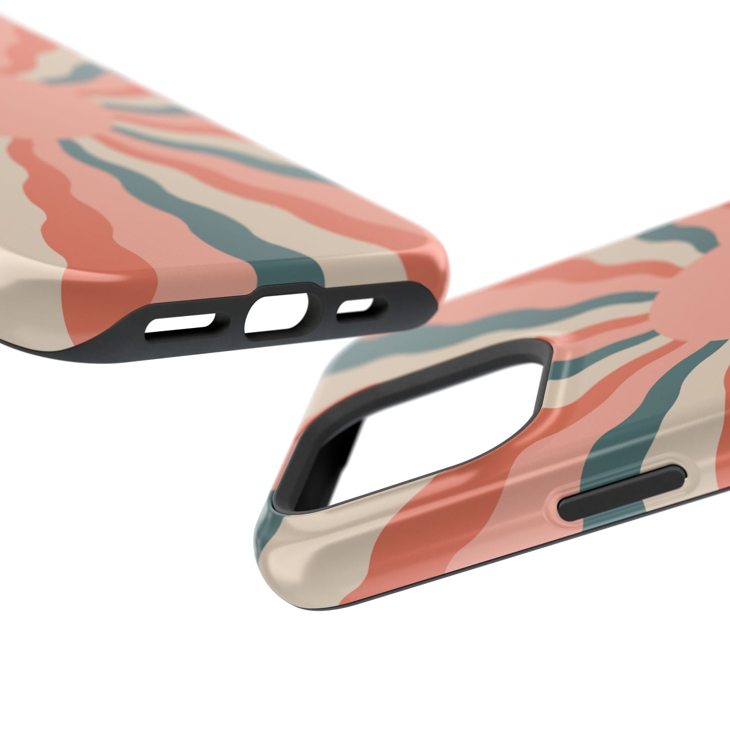 Retro Sunburst MagSafe iPhone Case – Bold 70s-Inspired Waves in Coral, Teal, and Cream