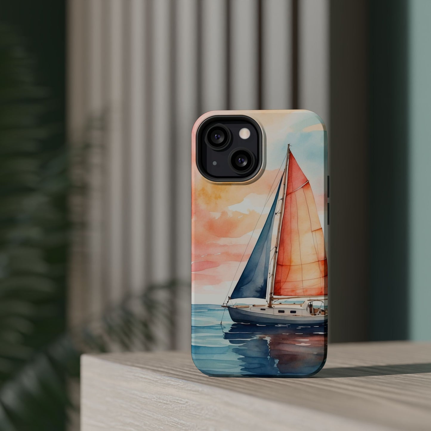 Sunset Sail MagSafe iPhone Case – Watercolor Sailboat and Sky Design