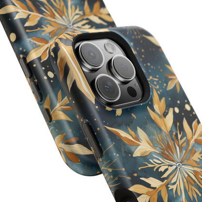 Gold Floral Snowflakes on Midnight Blue - MagSafe iPhone Series Case