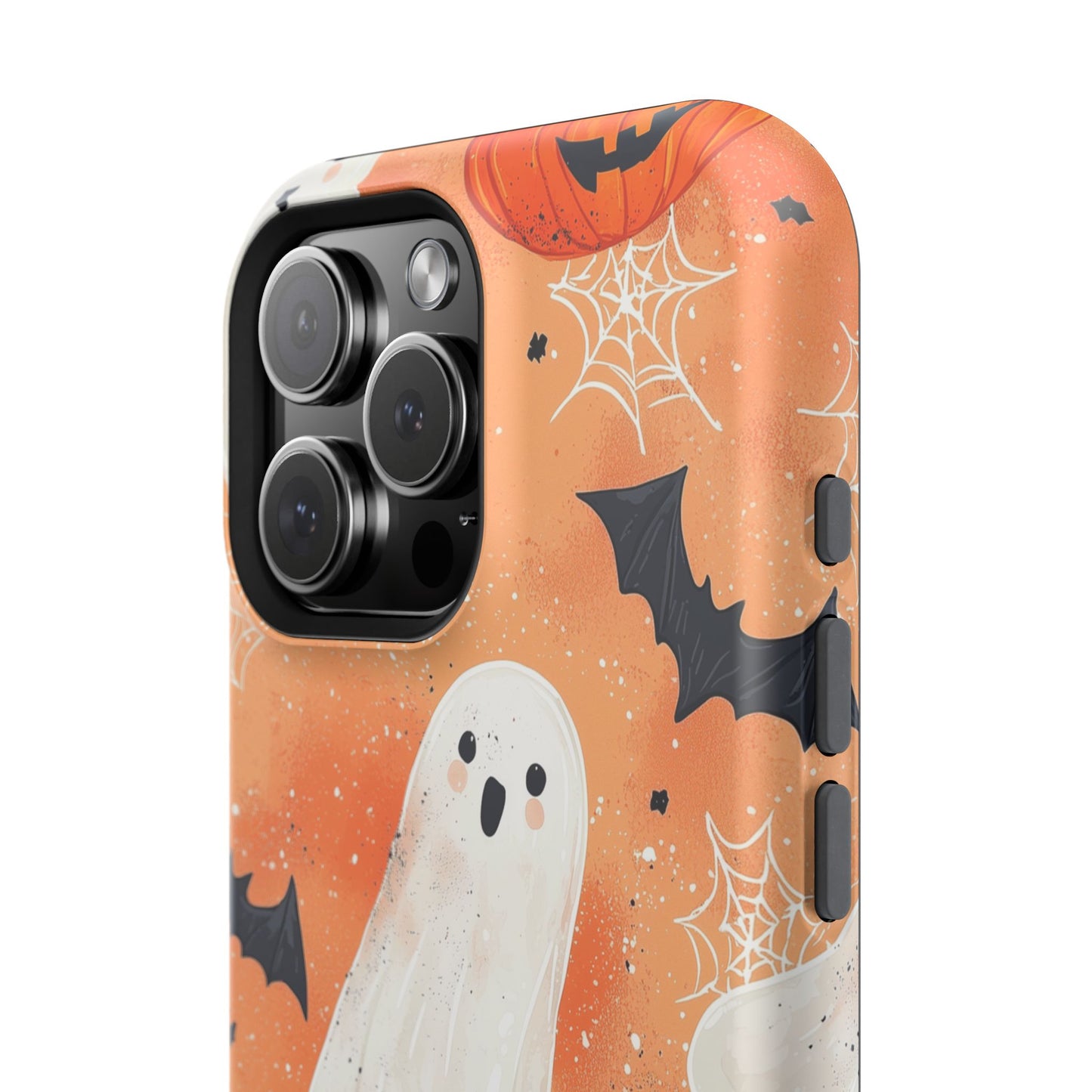 Spooky Cute Ghost MagSafe iPhone Case – Halloween Ghosts, Pumpkins, Bats & Cobwebs Design