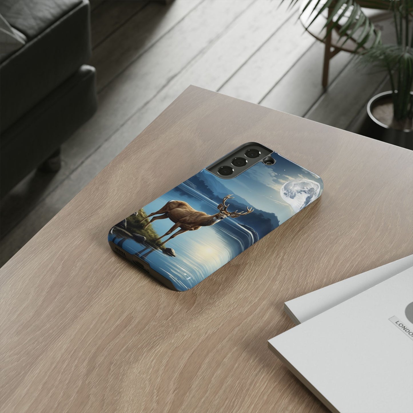 Moonlit Elegance: Stag by the Lake – Samsung Galaxy Case