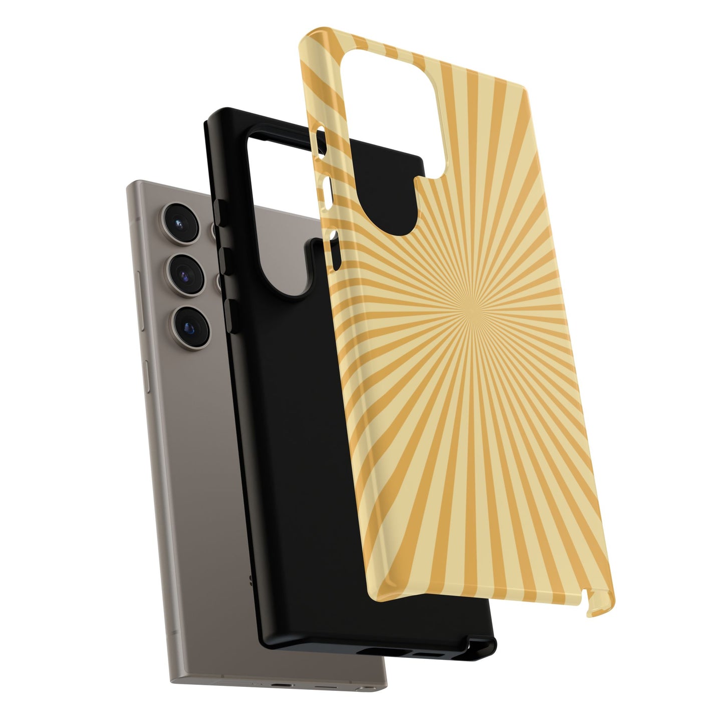 Golden Sunburst Samsung Galaxy Case – Retro Radiant Design with Dual-Layer Protection