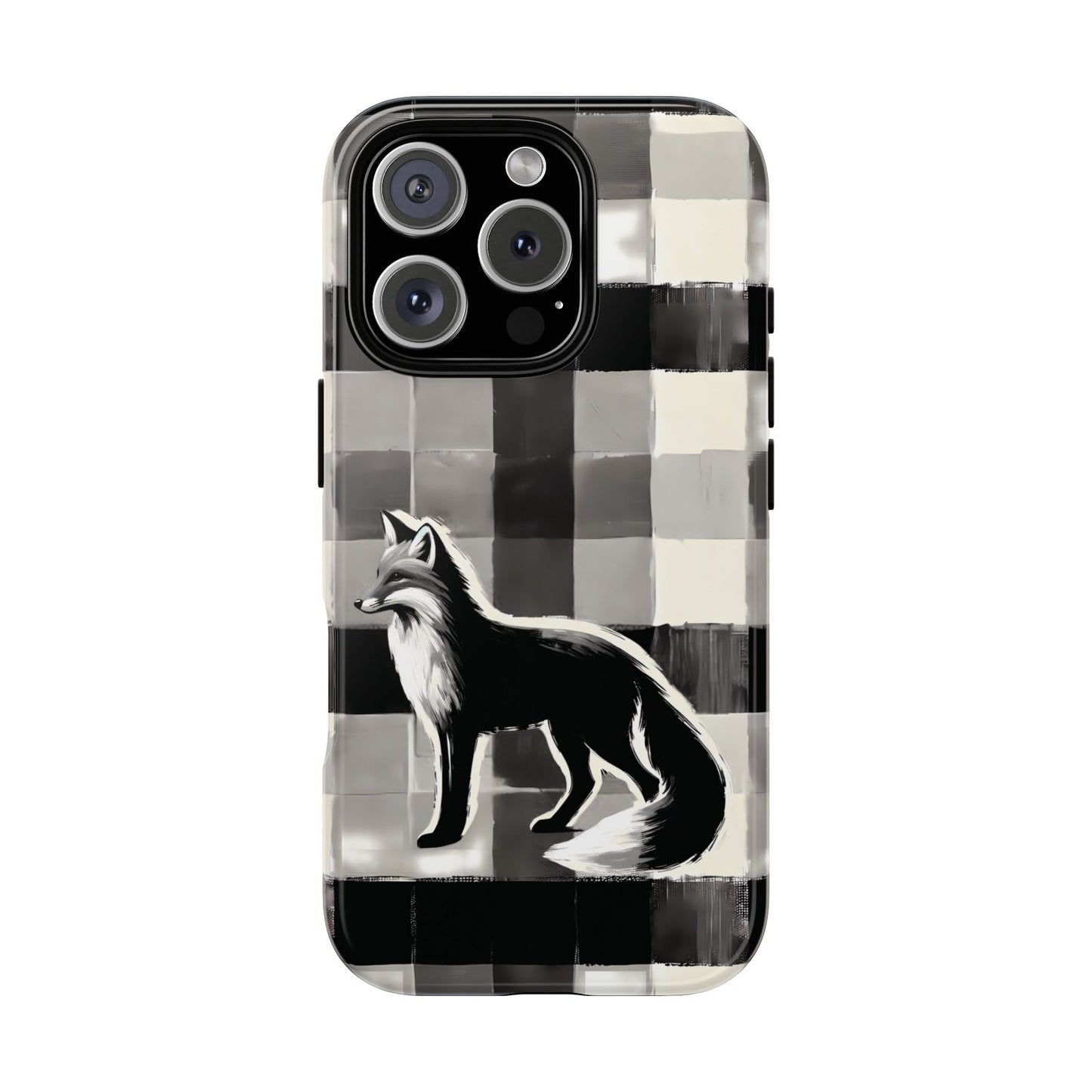 Black White Fox Phone Case - Monochrome Mystique