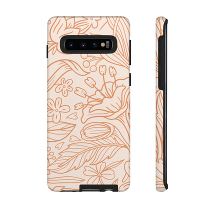 Soft Terracotta Floral Line Art Tough Samsung Galaxy Case – Minimalist Botanical Design with Dual-Layer Protection