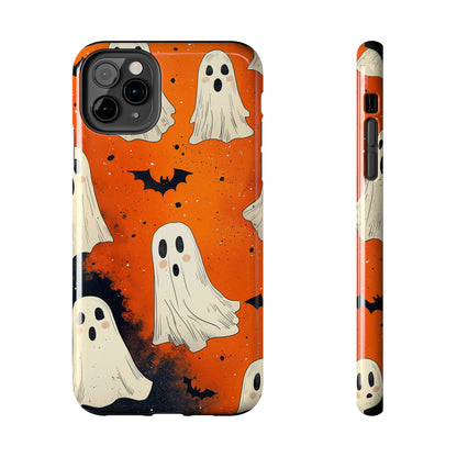 Spooky Ghosts & Bats iPhone Case – Vibrant Orange Halloween Design