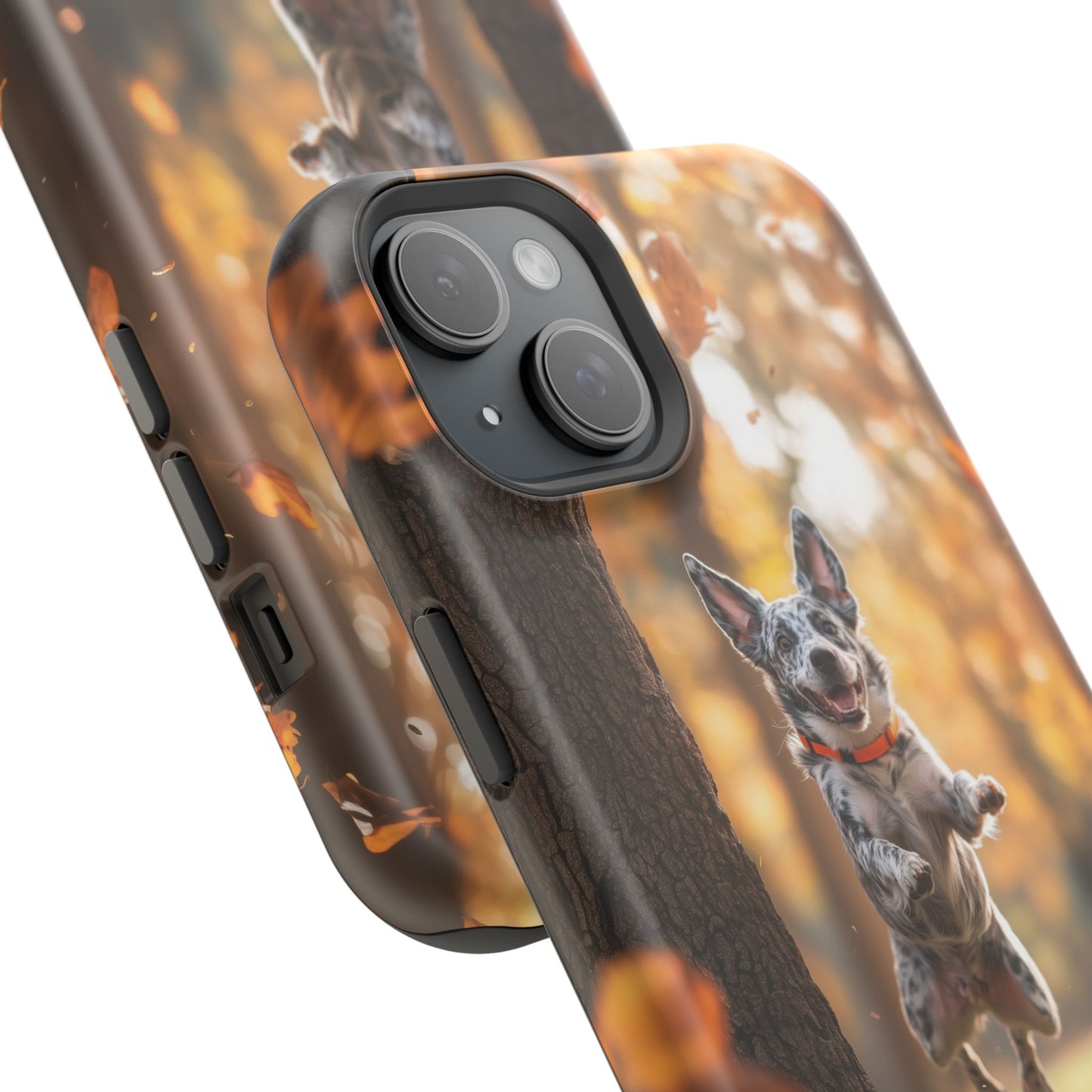 Energetic Blue Heeler Forest Pup MagSafe iPhone Case – Durable Outdoor-Inspired Design