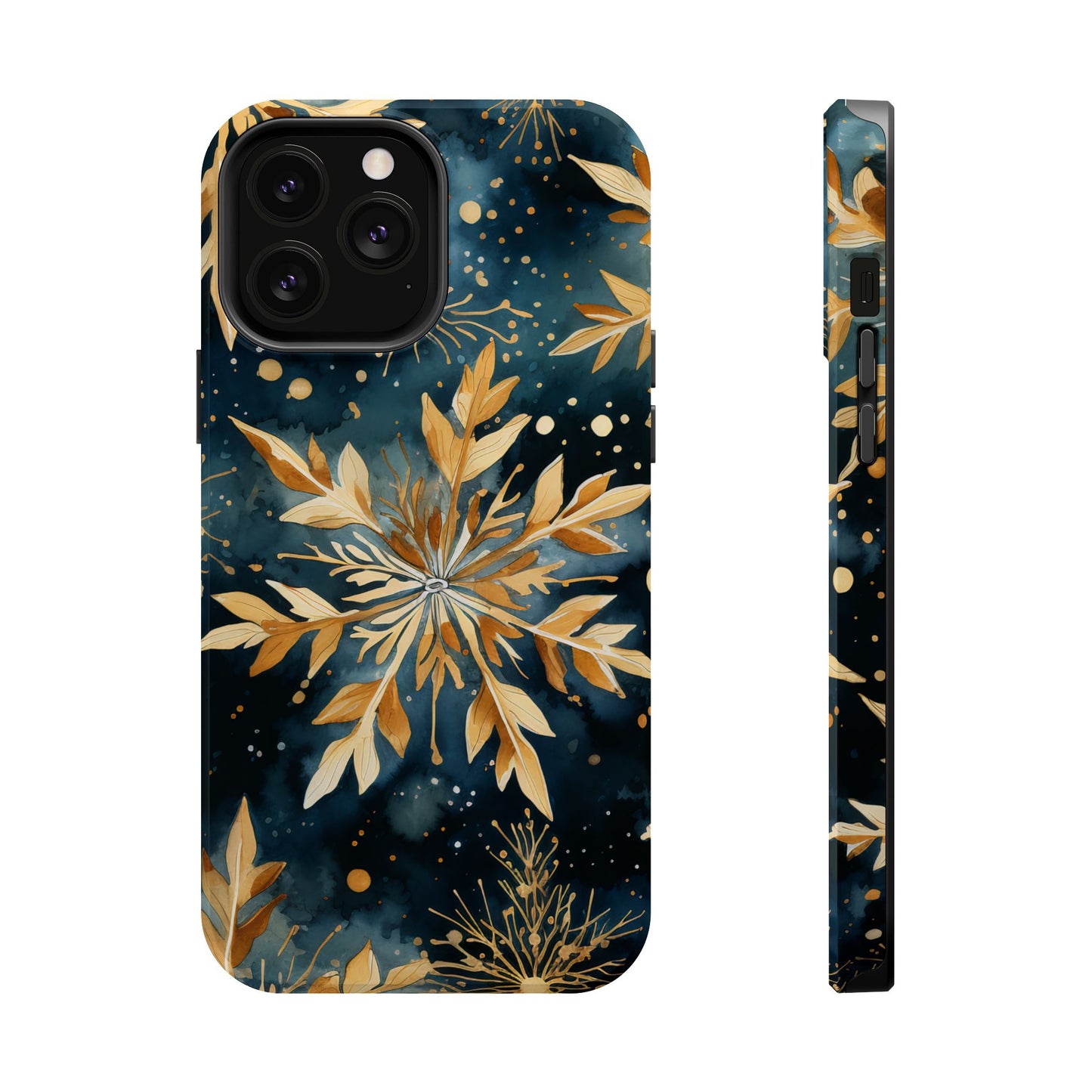 Gold Floral Snowflakes on Midnight Blue - MagSafe iPhone Series Case