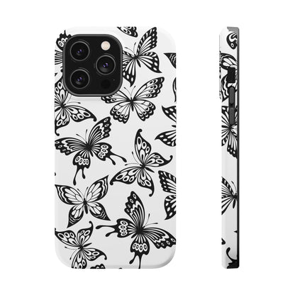 Monochrome Butterfly Pattern Tough MagSafe Case – Dual-Layer Protection with Matte Finish