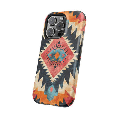 Bold Aztec Pattern Tough MagSafe iPhone Case – Vibrant Geometric Design, Dual-Layer Protection