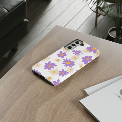 Retro Daisy Flower Samsung Galaxy Case – Pastel Purple & Cream Floral Design with Matte Finish