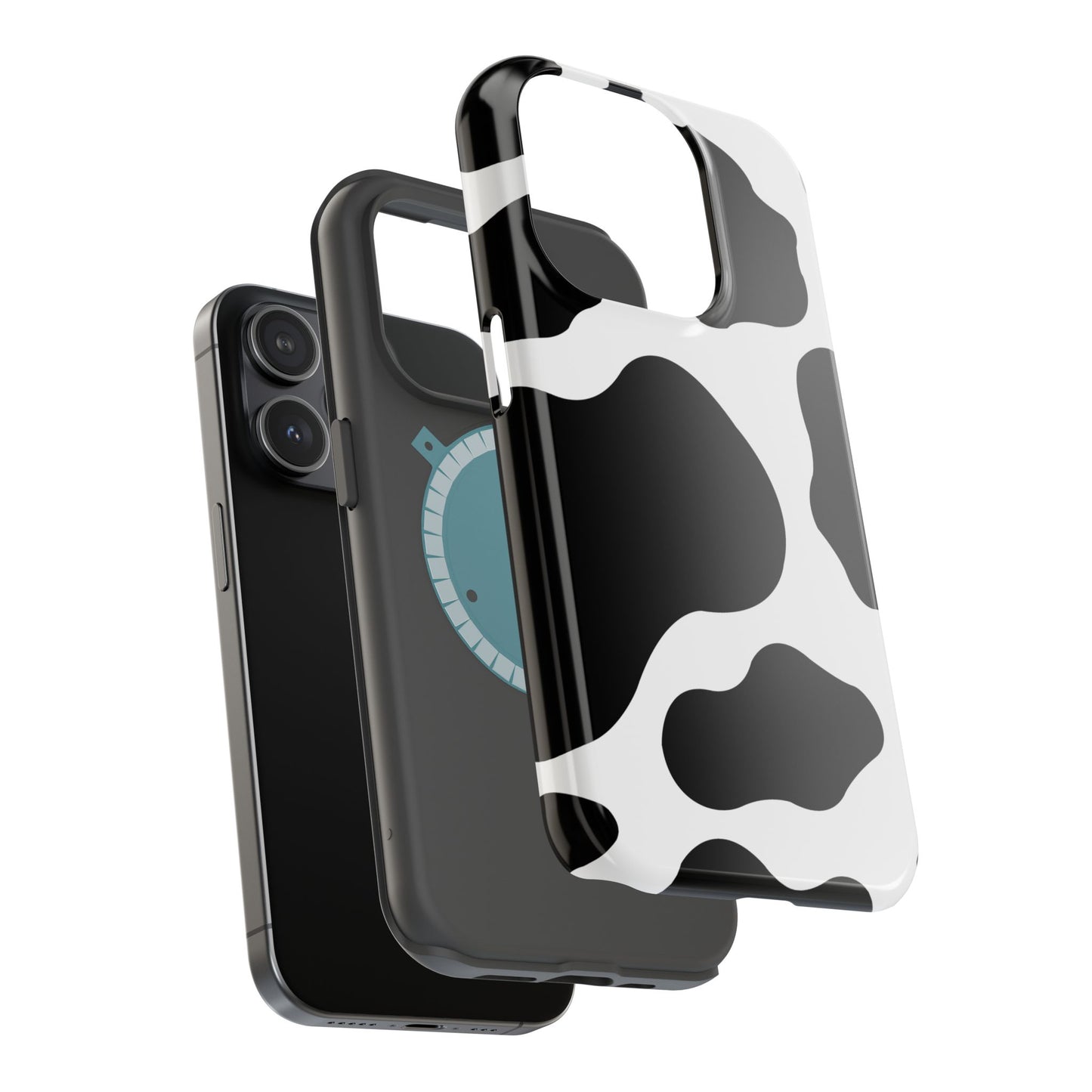 Chic Cow Print Tough Magsafe iPhone Case – Trendy Monochrome Animal Pattern with Dual-Layer Protection