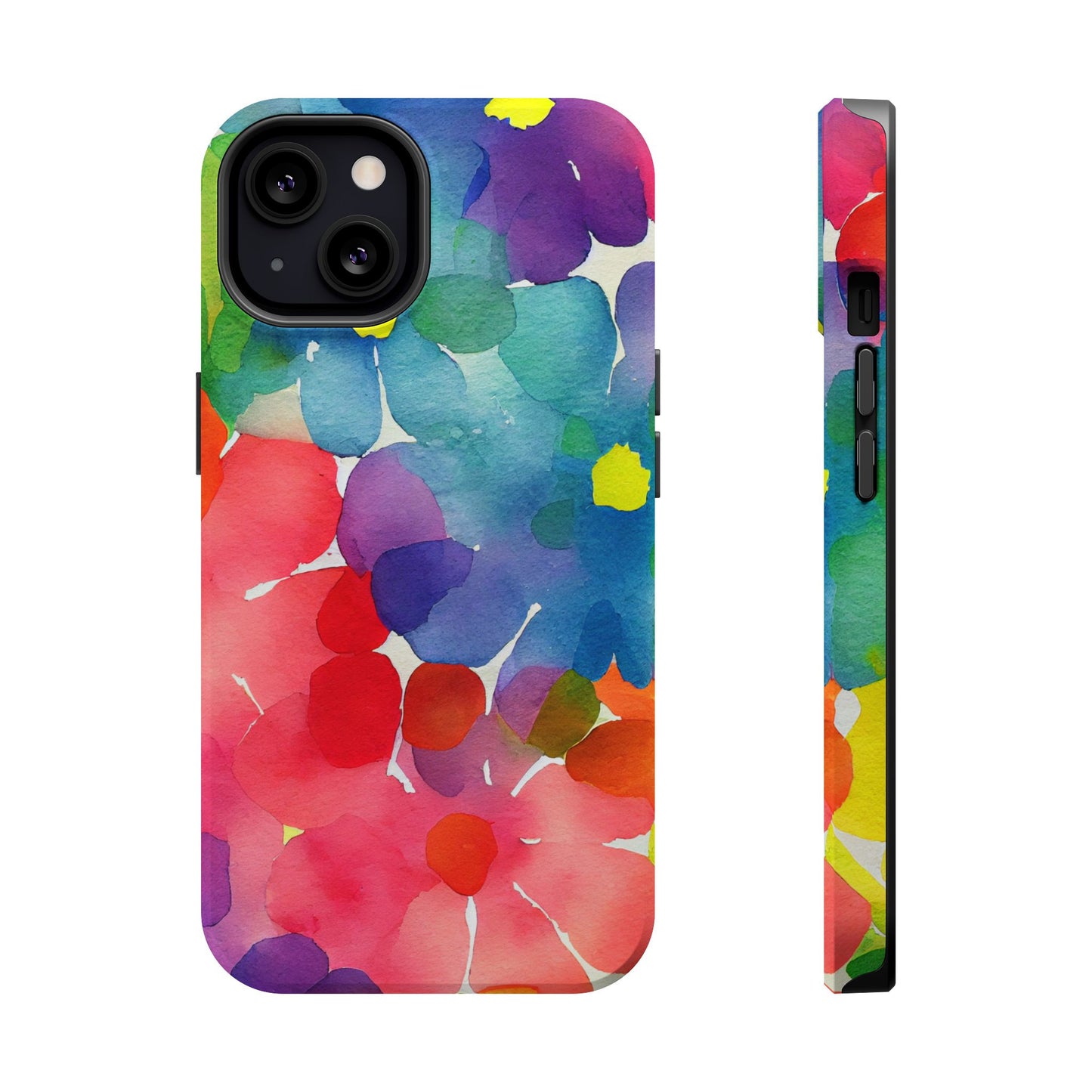 Rainbow Bloom Watercolor MagSafe iPhone Case – Slim Design, Glossy Finish