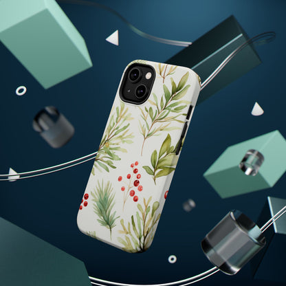 Winter Greenery & Berry Watercolor – MagSafe iPhone Series Case