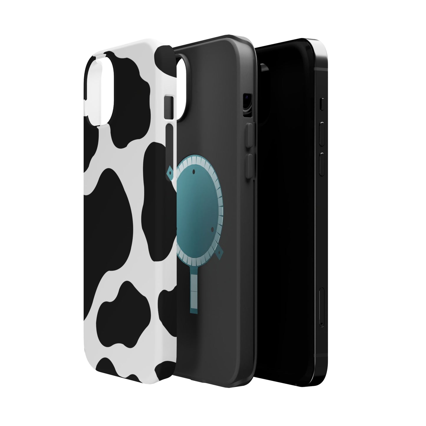 Chic Cow Print Tough Magsafe iPhone Case – Trendy Monochrome Animal Pattern with Dual-Layer Protection