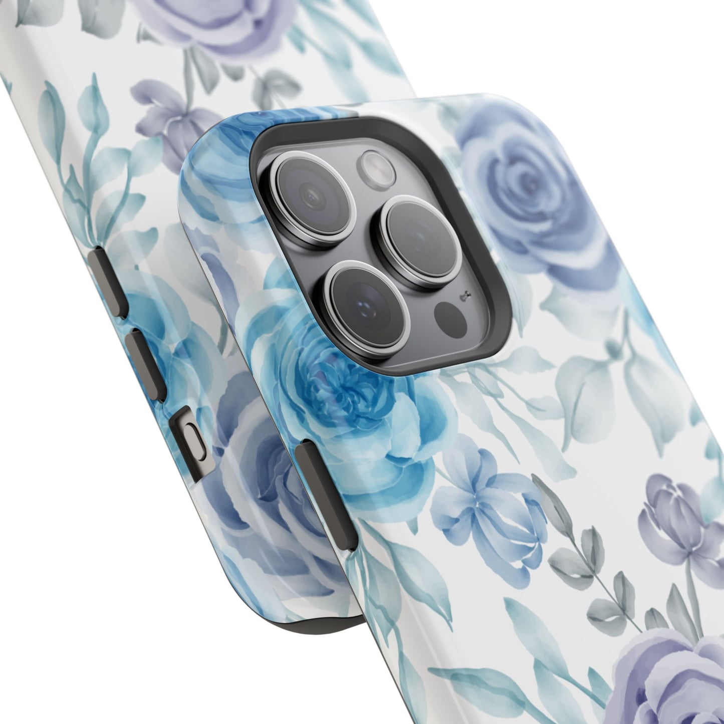 Elegant Blue & Violet Roses MagSafe Case – Artistic Floral Protection with Magnetic Charging Compatibility