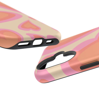 Retro Pink Hearts MagSafe iPhone Case – Shock-Resistant, Matte Finish, Dual-Layer Protection