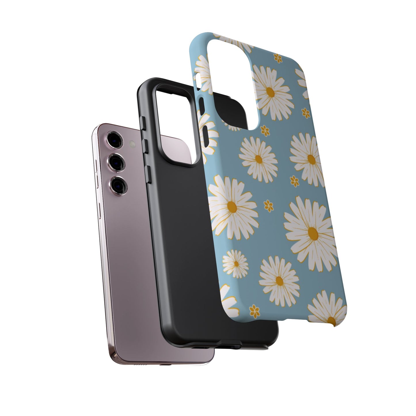 Bright Daisy Samsung Galaxy Case – Light Blue Background, Shockproof and Slim Design
