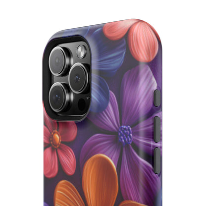 Bold Floral 3D MagSafe iPhone Case – Vivid Purple and Orange Flower Design, Shock-Resistant