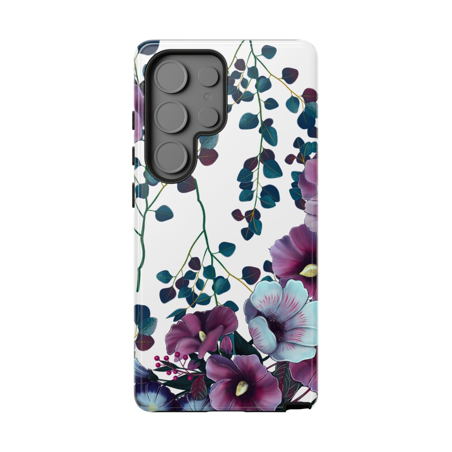 Moody Purple & Teal Floral Samsung Galaxy Series Case – Elegant Botanical Design