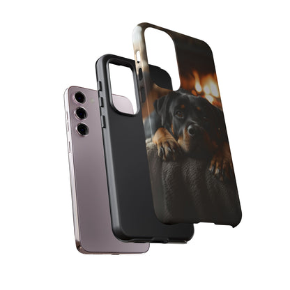 Cozy Rottweiler by the Fireplace Samsung Galaxy Case – Warm Rustic Design