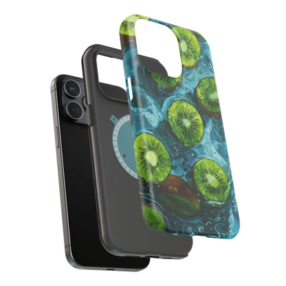 Tropical Kiwi Splash MagSafe iPhone Case – Tough Dual-Layer, Vibrant Summer Design