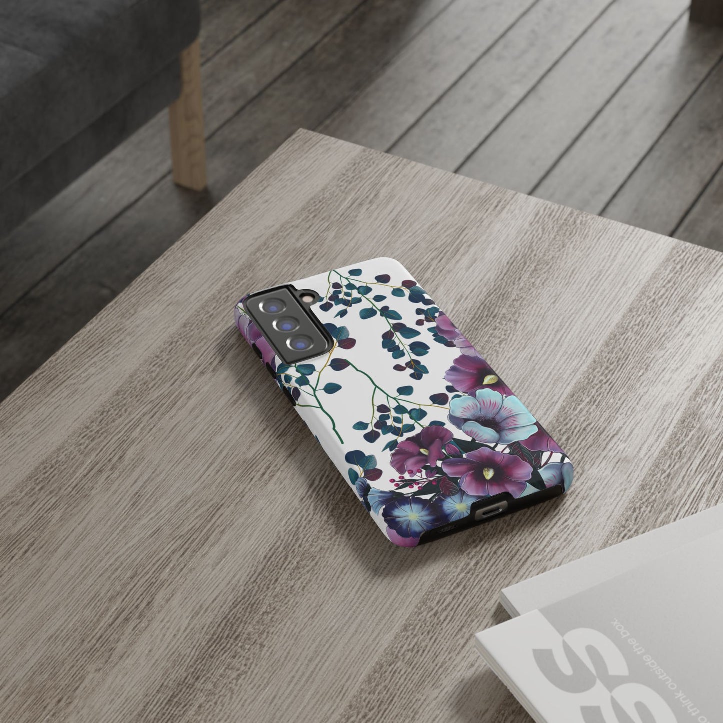 Moody Purple & Teal Floral Samsung Galaxy Series Case – Elegant Botanical Design