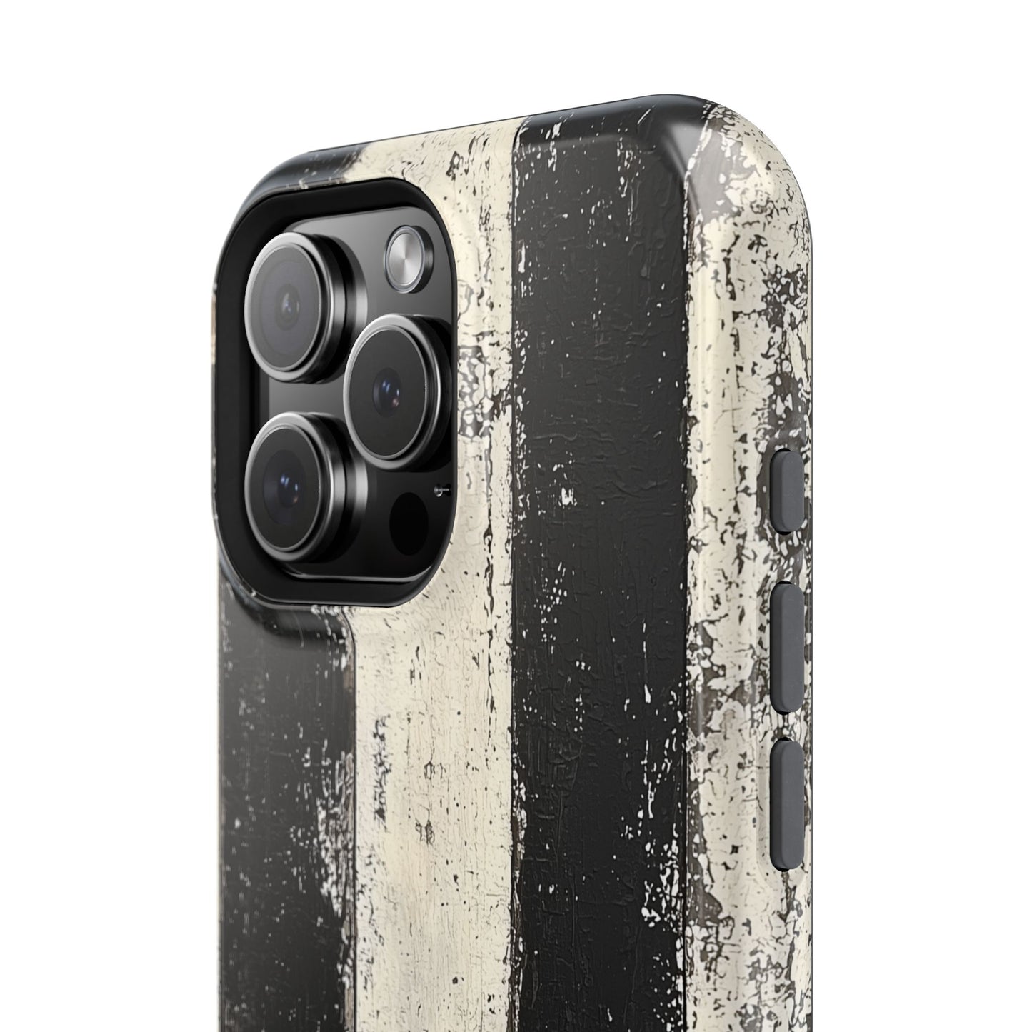 Vintage Vertical Stripe MagSafe iPhone Case - Black & White Grunge Design