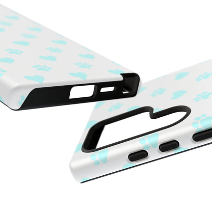 Samsung Galaxy Case - Aqua Paw Print & Heart Design