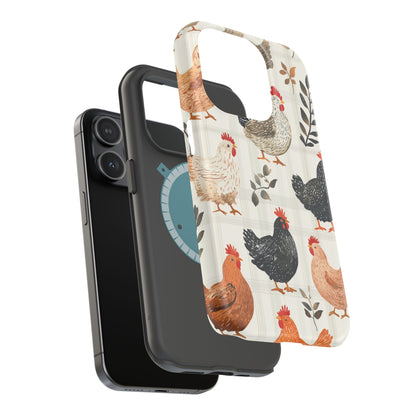 MagSafe iPhone Case: Vintage Chicken & Leaves – Farmhouse Style Case