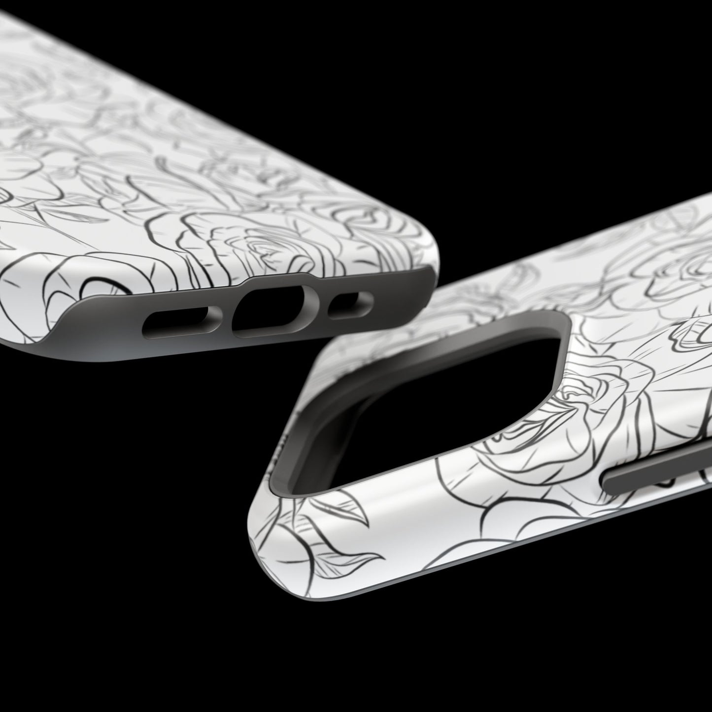 Monochrome Rose Garden Tough MagSafe iPhone Case – Elegant Floral Line Art with Dual-Layer Protection