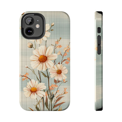 Vintage Plaid & Daisy Floral Tough iPhone Case – Dual-Layer Protection with Retro Flower Design