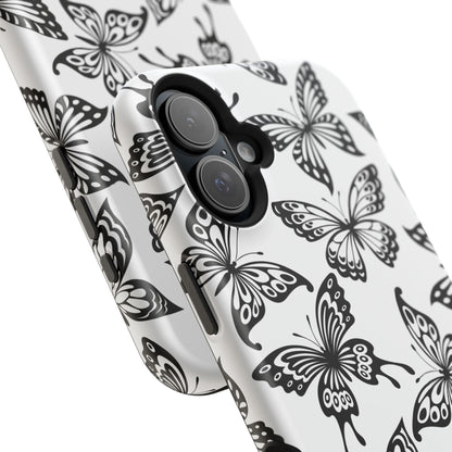 Monochrome Butterfly Pattern Tough MagSafe Case – Dual-Layer Protection with Matte Finish