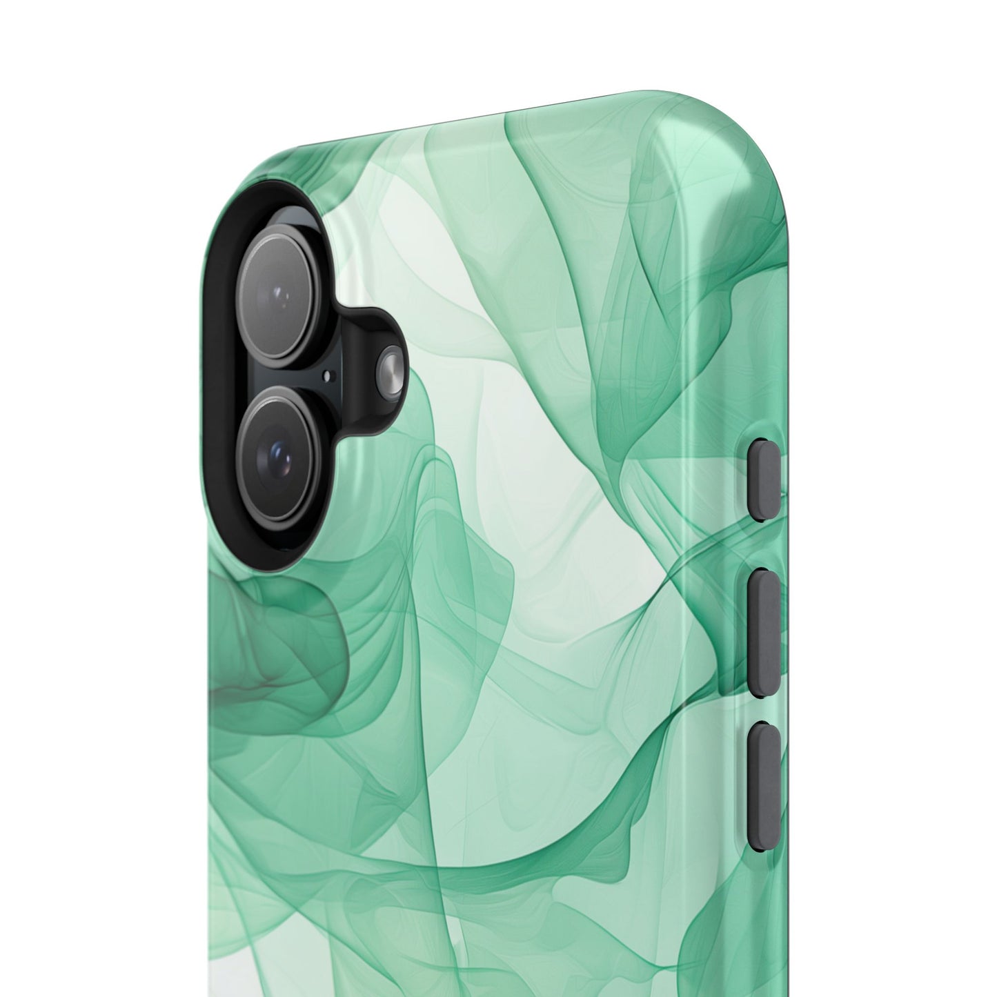 Translucent Flowing Green Fabric MagSafe iPhone Case – Elegant Fluid Design