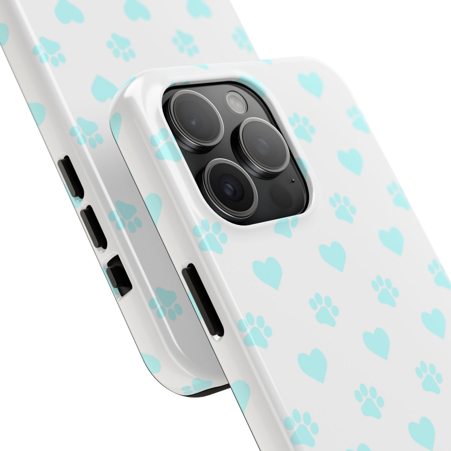 iPhone Case - Aqua Paw Print & Heart Design