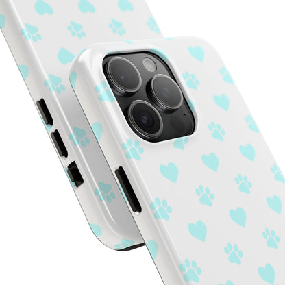 iPhone Case - Aqua Paw Print & Heart Design