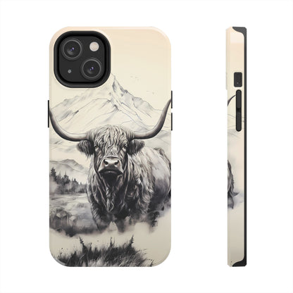 Highland Cow with Majestic Mountain Valley Backdrop | Western Cowgirl Phone Cases