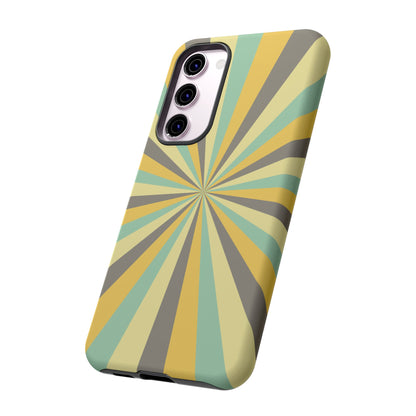 Vintage Sunburst Rays Samsung Galaxy Case – Bold 70s-Inspired Burst in Yellow, Mint, and Gray