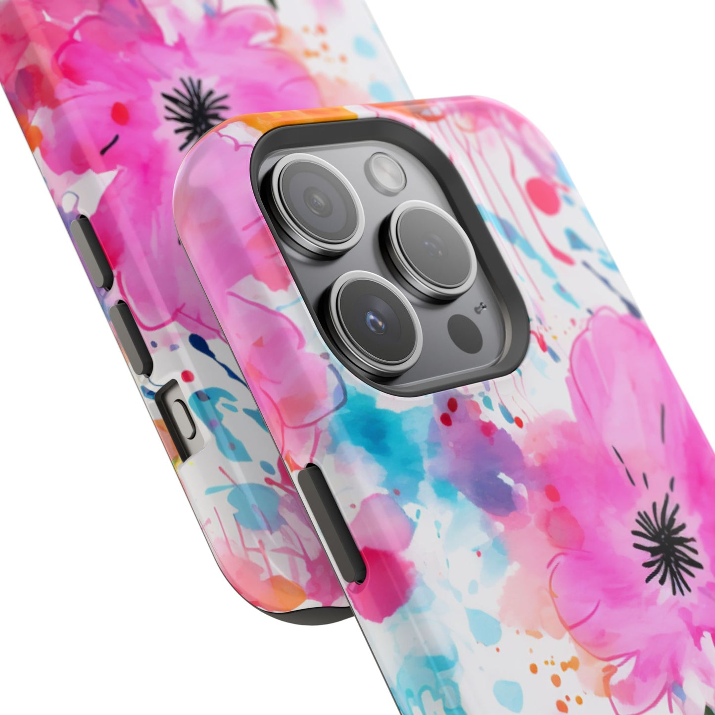 Color Splash Pink & Orange Watercolor Floral - MagSafe iPhone Case