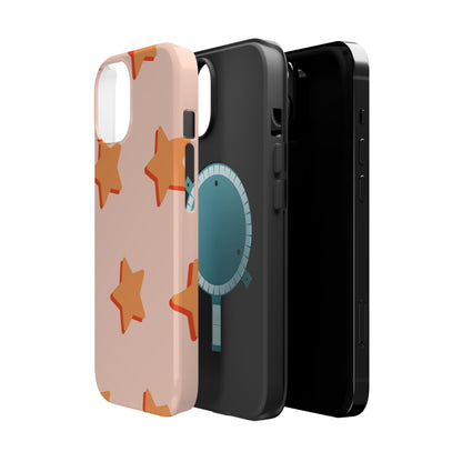 Retro Orange Stars MagSafe iPhone Case – Shock-Resistant, Smooth Matte Finish, Dual-Layer Design