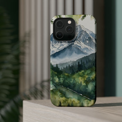 Watercolor Alpine Mountainscape - MagSafe iPhone Case