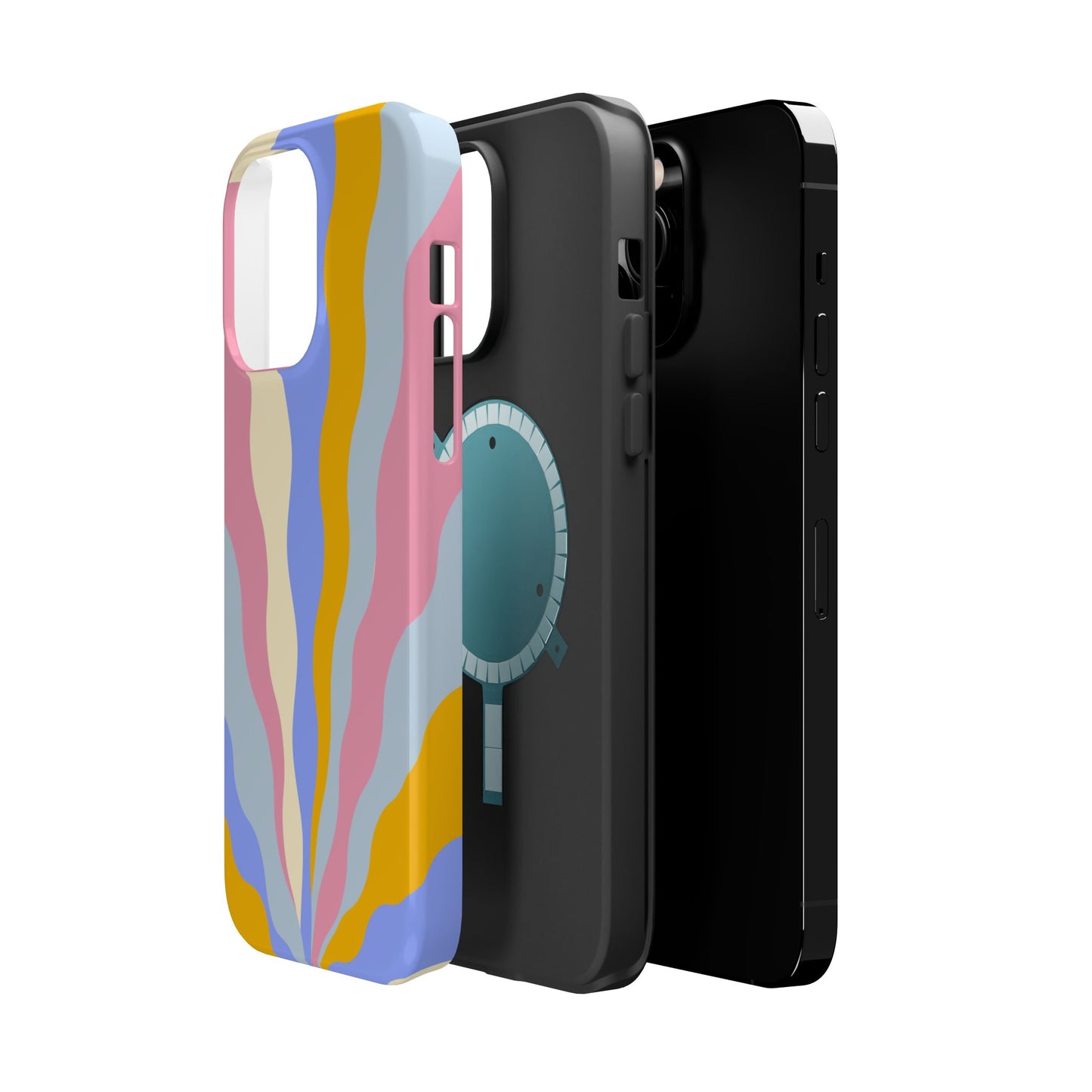 Pastel Radiance MagSafe iPhone Case – 70s-Inspired Dual-Layer Design with Wavy Sunburst Pattern